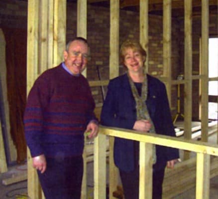 Fr. Tim and Gayle Ashdowne during the parish office extension, 2004